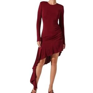 ASTR the Label dress Asymmetric Ruffle Hem burgundy size X-Small XS